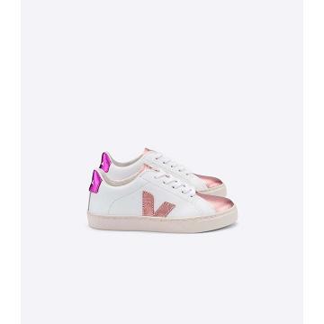 Veja ESPLAR LEATHER Sneakers Kinderen White/Pink/Purple | NL 809PJJ